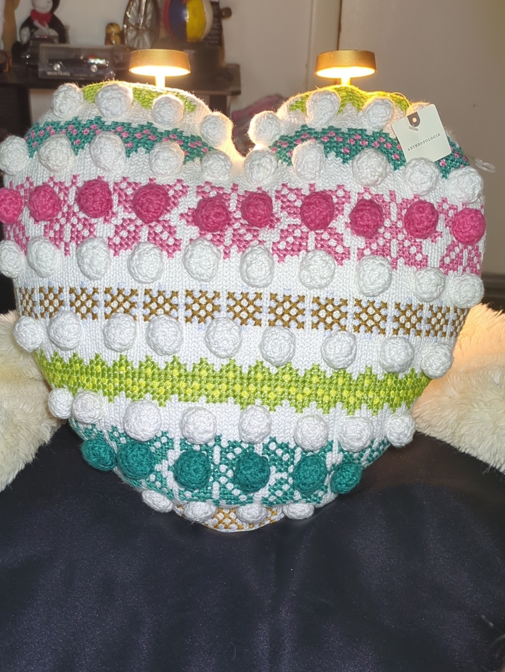 NWT Anthropology Knitted Heart-Shaped Handcrafted Decorative Pillow $45